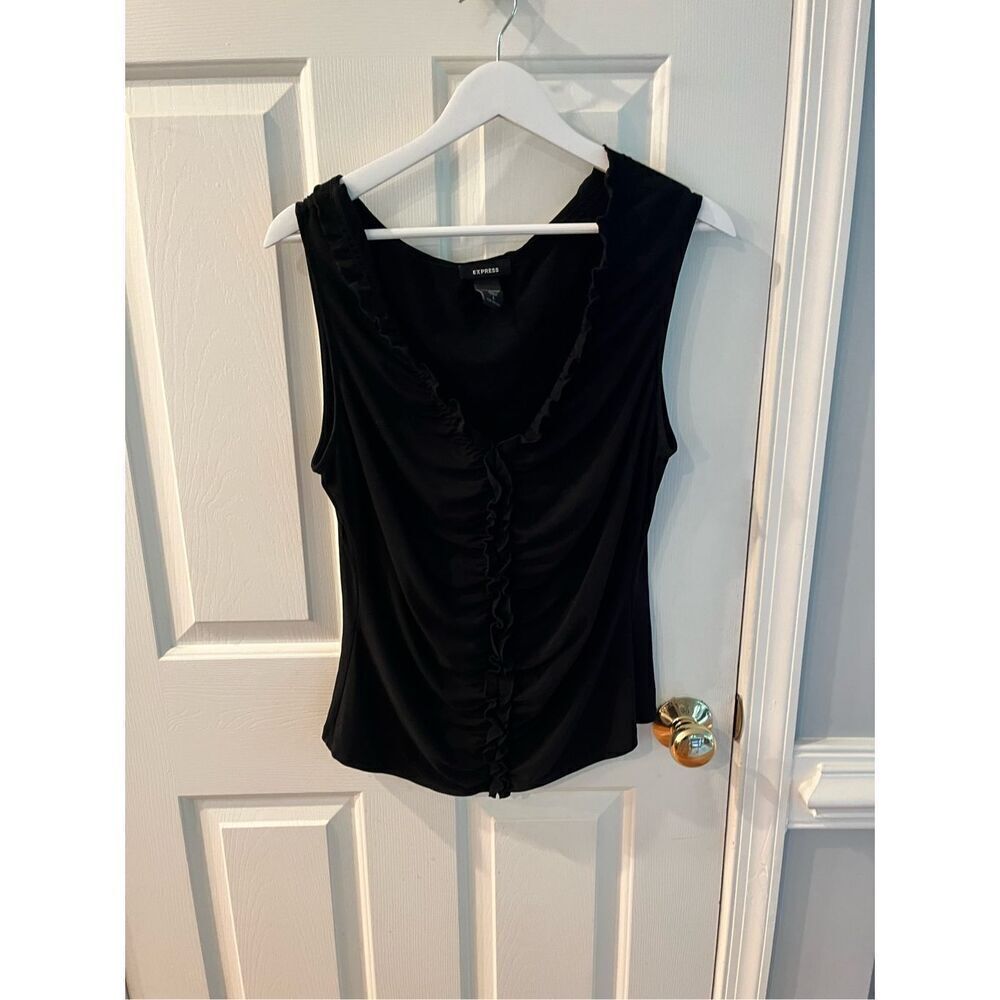 Express Black Ruffle Front Sleeveless Top Sz L